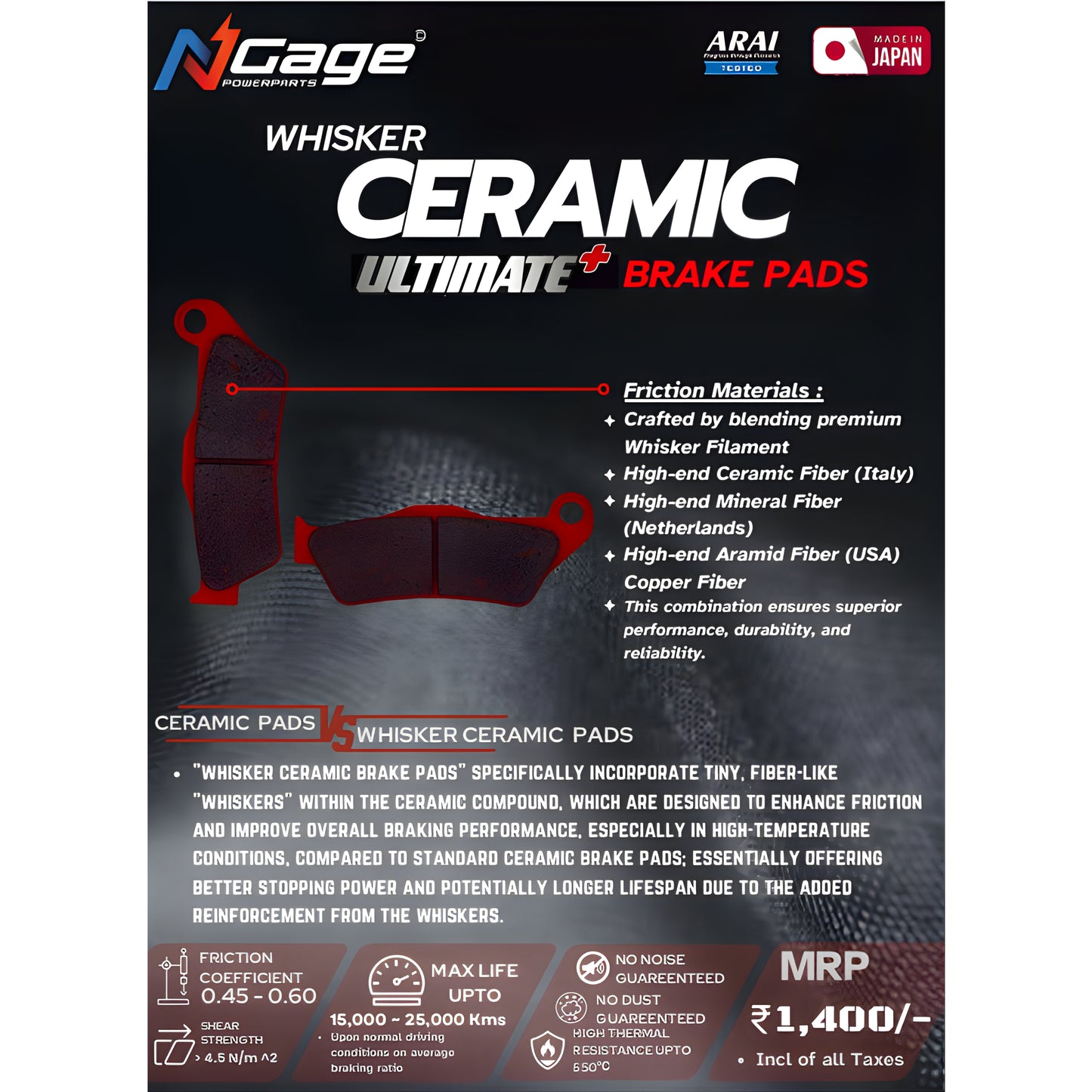 Ngage Whisker Ceramic Brake Pads
