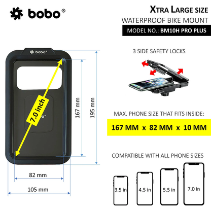 BOBO BM10H PRO PLUS Fully Waterproof Motorcycle Mobile Mount with Pro Plus Vibration Damper