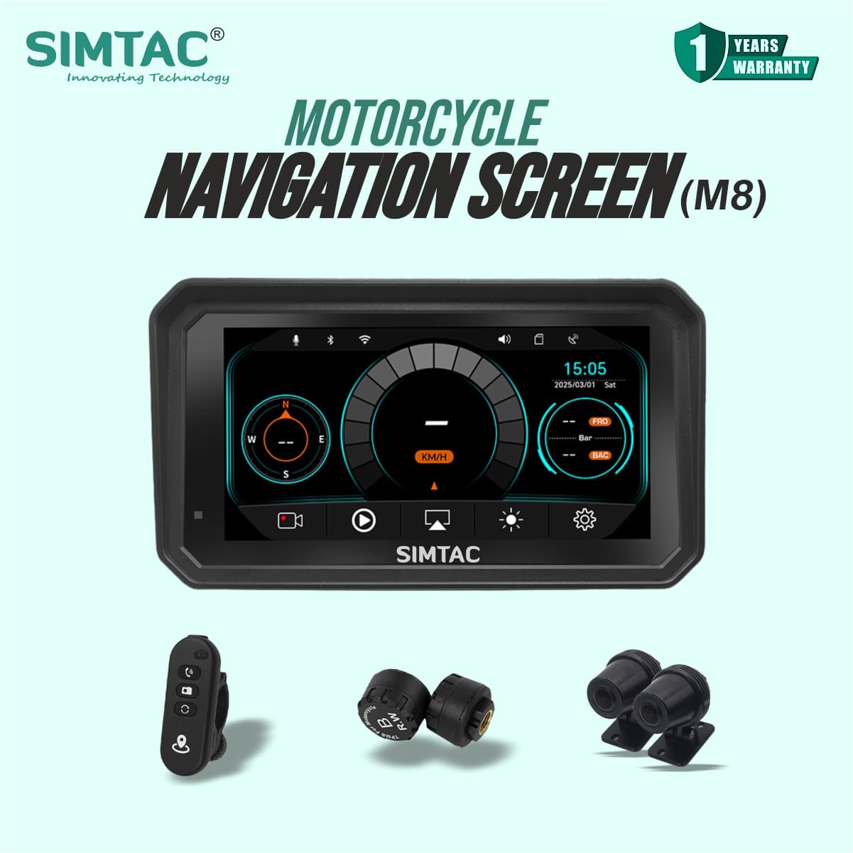 SIMTAC MOTORCYCLE GPS WITH CARPLAY & ANDROID AUTO – M8DT